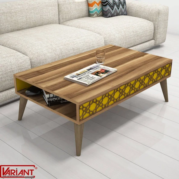 Variant Mobilya Planet Tv Ünitesi Ve Orta Sehpa Takımı - Ceviz / Sarı - Resim 2