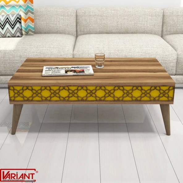 Variant Mobilya Planet Tv Ünitesi Ve Orta Sehpa Takımı - Ceviz / Sarı - Resim 3