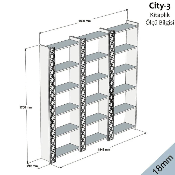 Variant Mobilya City Üçlü Kitaplık - Ceviz / Ceviz - 3