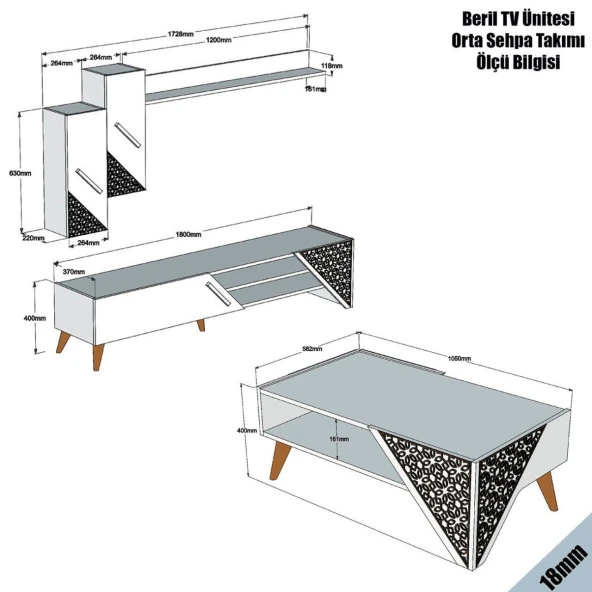 Variant Mobilya Beril Tv Ünitesi Ve Orta Sehpa Takımı - Beyaz - 6