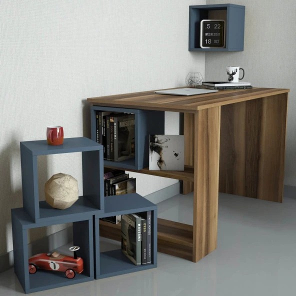 Variant Mobilya Box Çalışma Masası - Ceviz / Mavi - 2