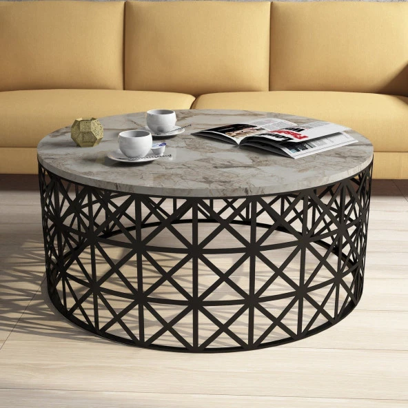 Variant Mobilya Selin Metal Ferforje Orta Sehpa - Beyaz/Mermer