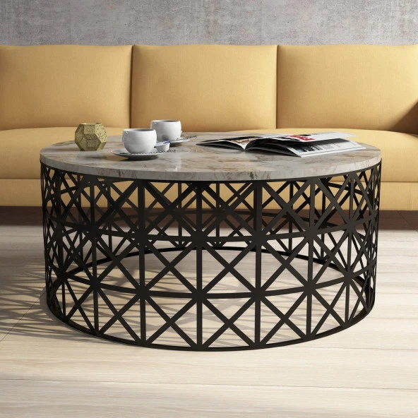 Variant Mobilya Selin Metal Ferforje Orta Sehpa - Beyaz/Mermer - 2