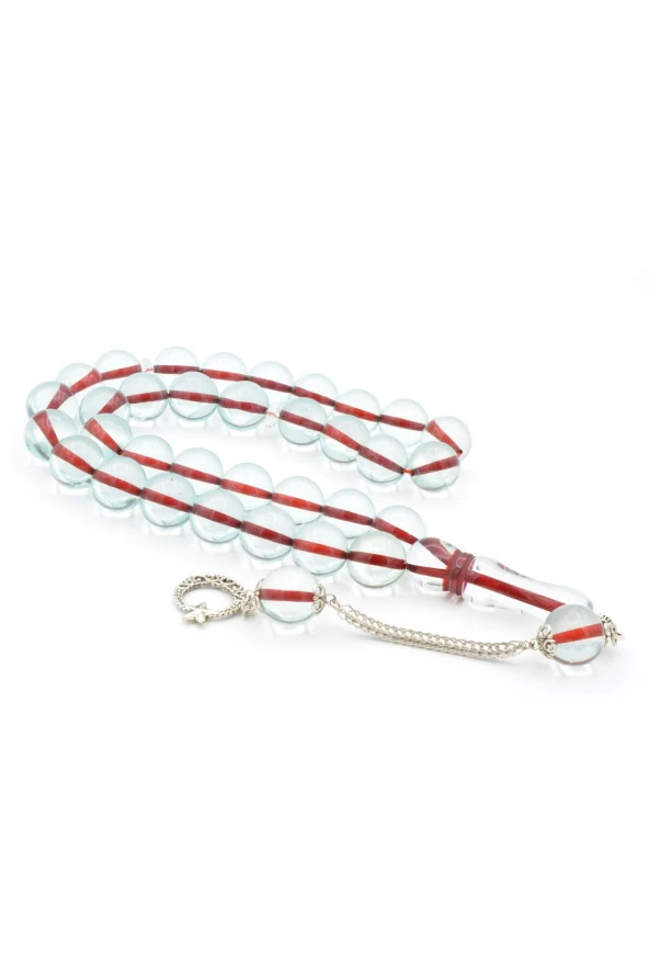 Kokulu İri Boy Küre Kesim Açık Mavi Toz Kehribar Tesbih 14 Mm ürün görseli 1