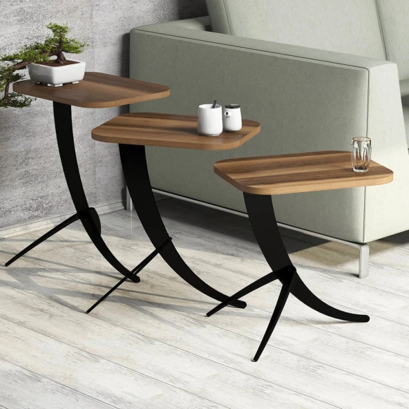 Variant Mobilya Pion Metal Ayaklı 3 Lü Zigon Sehpa - Ceviz - 2