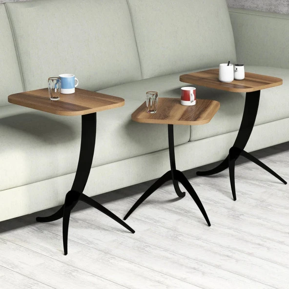 Variant Mobilya Pion Metal Ayaklı 3 Lü Zigon Sehpa - Ceviz - 4