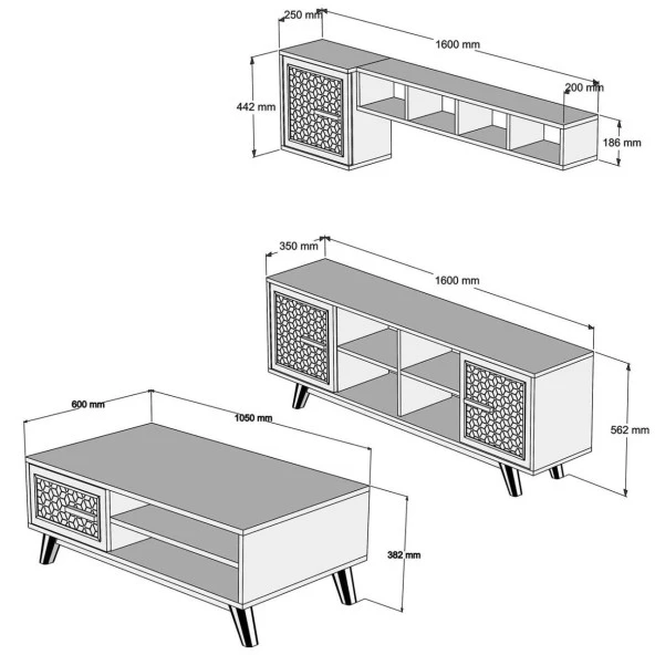 Variant Mobilya Ayla Tv Ünitesi Ve Orta Sehpa Takımı - Ceviz/Mavi - Resim 6