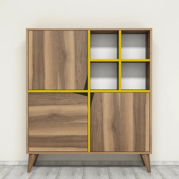 Variant Mobilya Pulse Çok Amaçlı Dolap -  Kitaplık - Ceviz / Sarı - 3