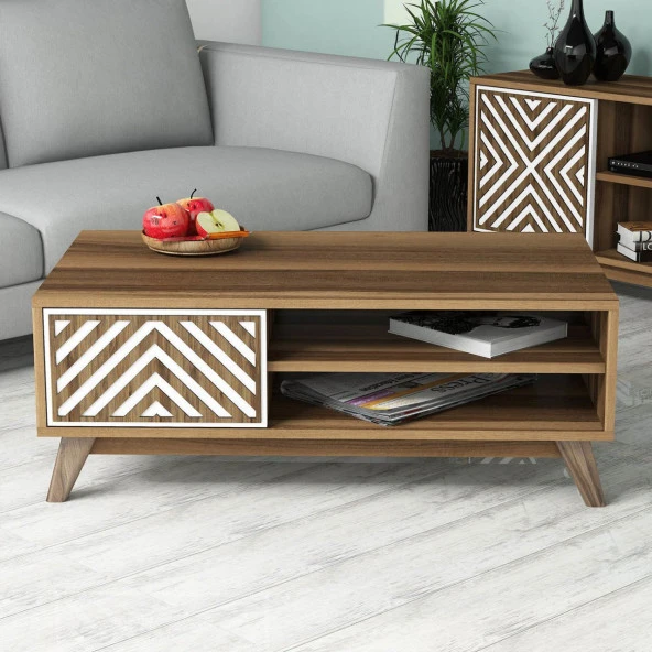 Variant Mobilya İnci Tv Ünitesi Ve Orta Sehpa Takımı - Ceviz/Beyaz - Resim 2