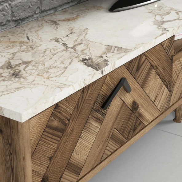 Variant Mobilya Londra Tv Ünitesi Ve Orta Sehpa Takımı - Ceviz / Beyaz Mermer - Resim 2