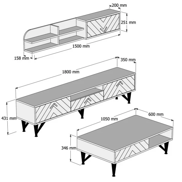 Variant Mobilya Londra Tv Ünitesi Ve Orta Sehpa Takımı - Ceviz / Beyaz Mermer - Resim 3