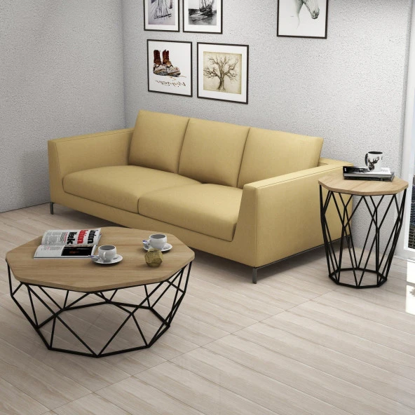 Variant Mobilya Sofya Metal Ayaklı Yan Sehpa - Meşe - 4