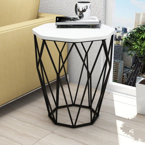 Variant Mobilya Sofya Metal Ayaklı Yan Sehpa - Beyaz