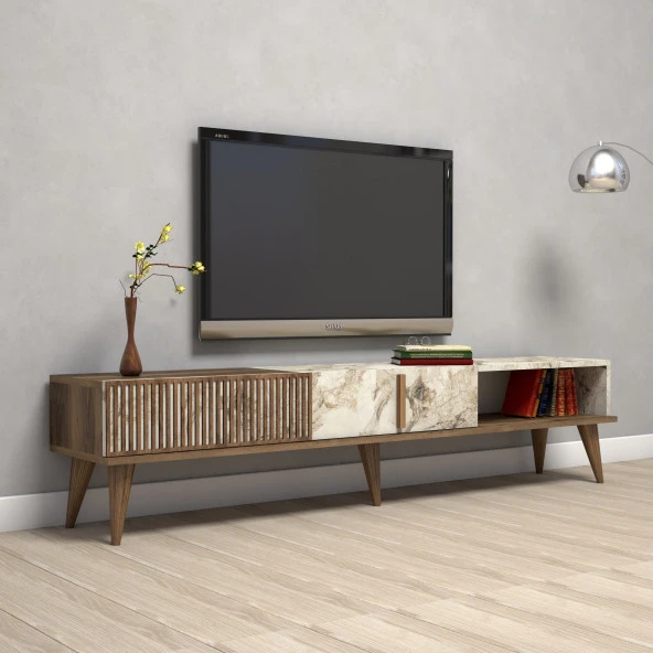 Variant Mobilya Milan Alt Tv Ünitesi - Ceviz / Beyaz Mermer