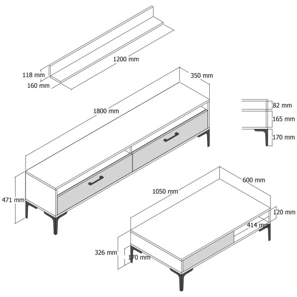 Variant Mobilya İstanbul Tv Ünitesi Ve Orta Sehpa Takımı - Ceviz / Beyaz - Resim 4