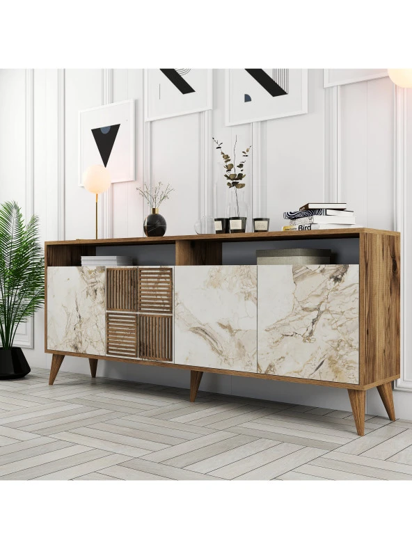 Variant Mobilya Milan Konsol - Ceviz / Beyaz Mermer - 2
