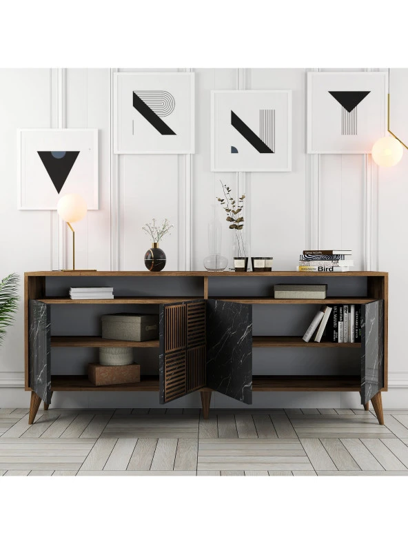 Variant Mobilya Milan Konsol - Ceviz / Siyah Mermer - 2