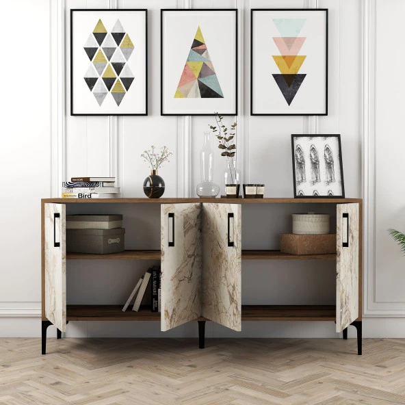 Variant Mobilya Kiev 160Cm Konsol - Ceviz / Beyaz Mermer - 2