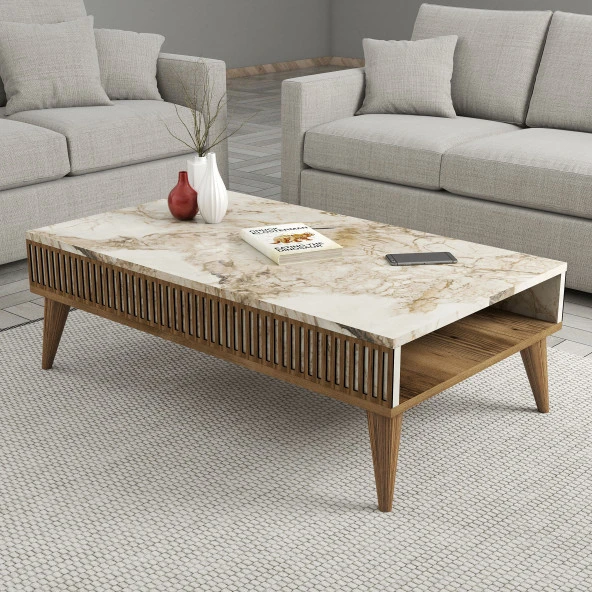 Variant Mobilya Milan 3 Lü Salon Takımı - Ceviz / Beyaz Mermer - 5