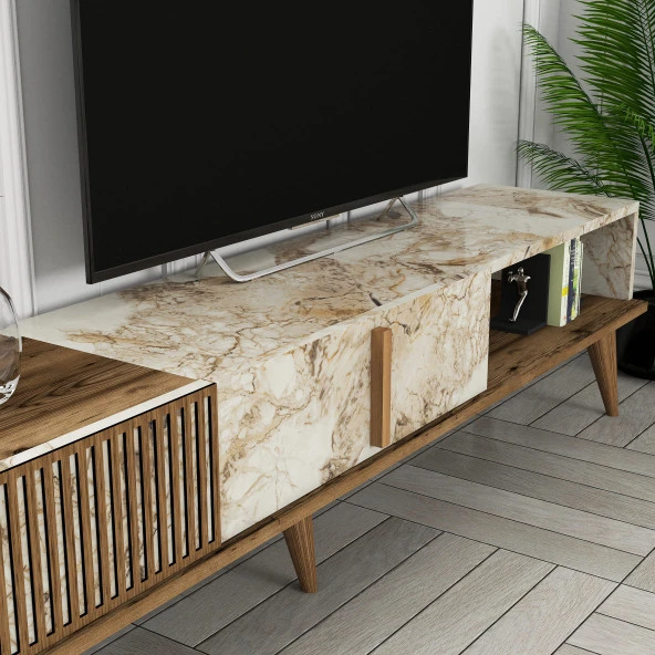 Variant Mobilya Milan 3 Lü Salon Takımı - Ceviz / Beyaz Mermer - 7