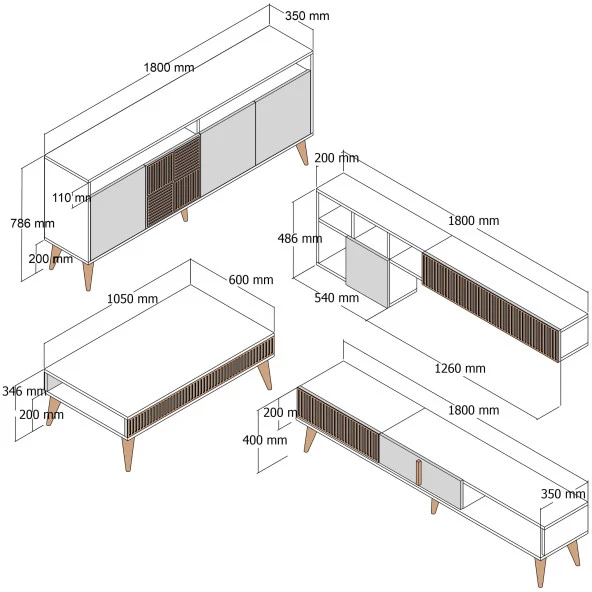Variant Mobilya Milan 3 Lü Salon Takımı - Ceviz / Beyaz Mermer - 8