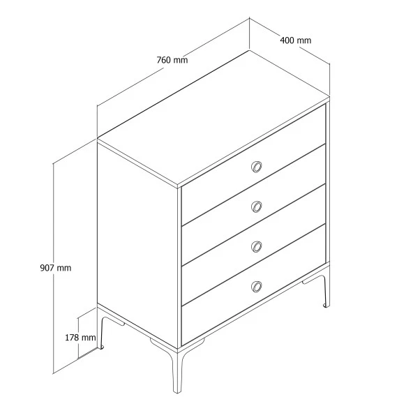 Variant Mobilya Lizbon 4 Çekmece Şifonyer - Ceviz / Siyah Mermer - 3