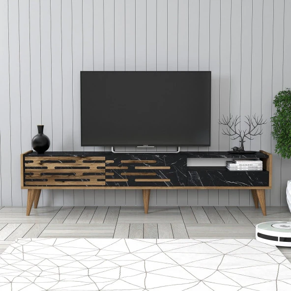 Variant Mobilya Valensiya Alt Tv Ünitesi - Ceviz / Siyah Mermer ürün görseli