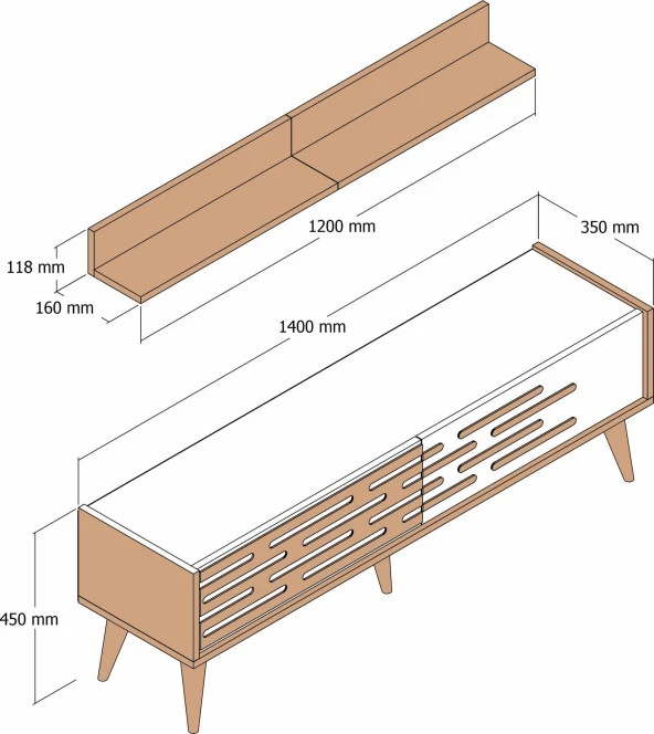 Variant Mobilya Valensiya 140Cm Tv Ünitesi - Ceviz / Krem - 5