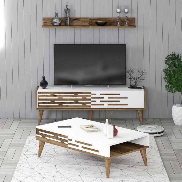 Variant Mobilya Valensiya 140Cm Tv Ünitesi Ve Orta Sehpa Takımı - Ceviz / Beyaz