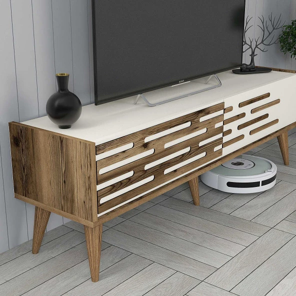 Variant Mobilya Valensiya 140Cm Tv Ünitesi Ve Orta Sehpa Takımı - Ceviz / Krem - Resim 6