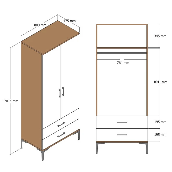 Variant Mobilya Kumsal 2 Kapılı (T) Gardrop - Lidya / Antrasit - 5
