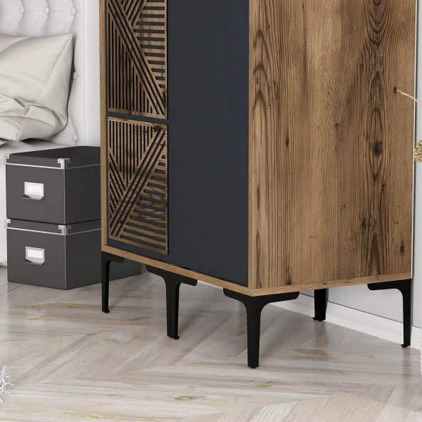 Variant Mobilya Kumsal 2 Kapılı (Ps) Gardrop - Lidya / Antrasit - Resim 4