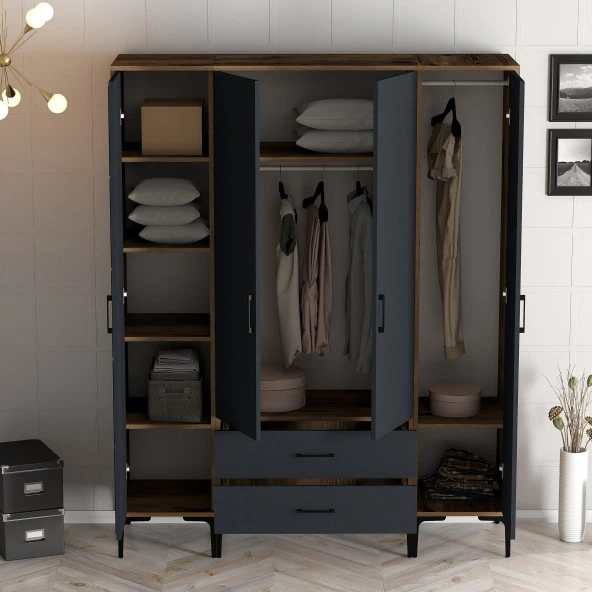 Variant Mobilya Kumsal 4 Kapılı (Ptp) Gardrop - Lidya / Antrasit - Resim 2