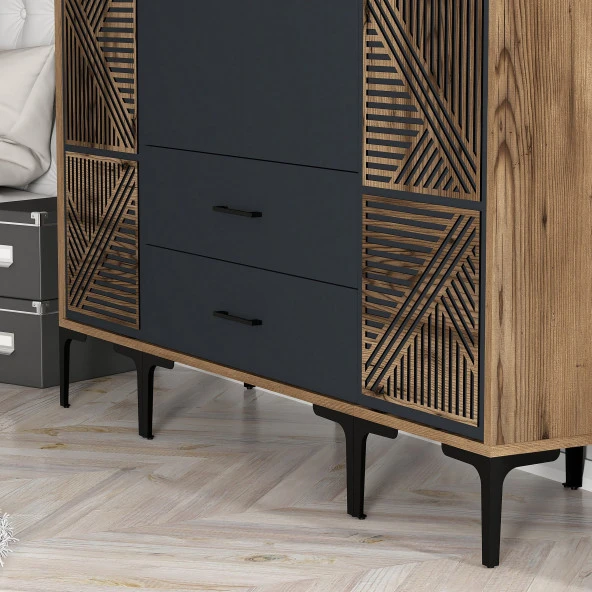 Variant Mobilya Kumsal 4 Kapılı (Ptp) Gardrop - Lidya / Antrasit - Resim 3