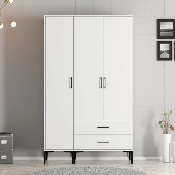 Variant Mobilya Kumsal 3 Kapılı (St) Gardrop - Beyaz / Beyaz