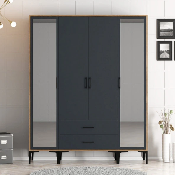 Variant Mobilya Kumsal 4 Kapılı (Rtr) Gardrop - Lidya / Antrasit