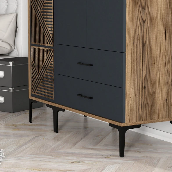 Variant Mobilya Kumsal 3 Kapılı (Pt) Gardrop - Lidya / Antrasit - 6