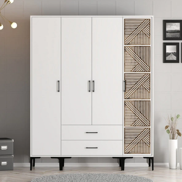 Variant Mobilya Kumsal 4 Kapılı (Stp) Gardrop - Beyaz / Beyaz
