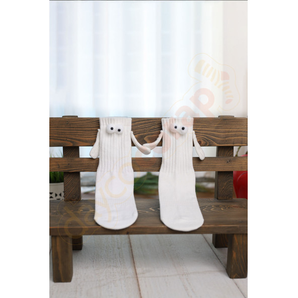 El Ele Tutuşan Çorap Mıknatıslı Arkadaşlık & Sevgili Çorabı Soket Boy Beyaz Renk-DYELE101BYZ