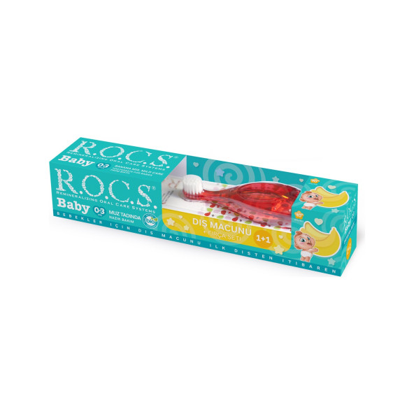 R.o.c.s. Rocs Baby 0-3 Yaş Muz Püresi Tadında Diş Macunu 45G + Diş Fırçası Seti Kırmızı ürün görseli