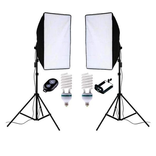 50x70 Softbox 2li Sürekli Işık Seti 2x85W Bluetooth Kumandalı