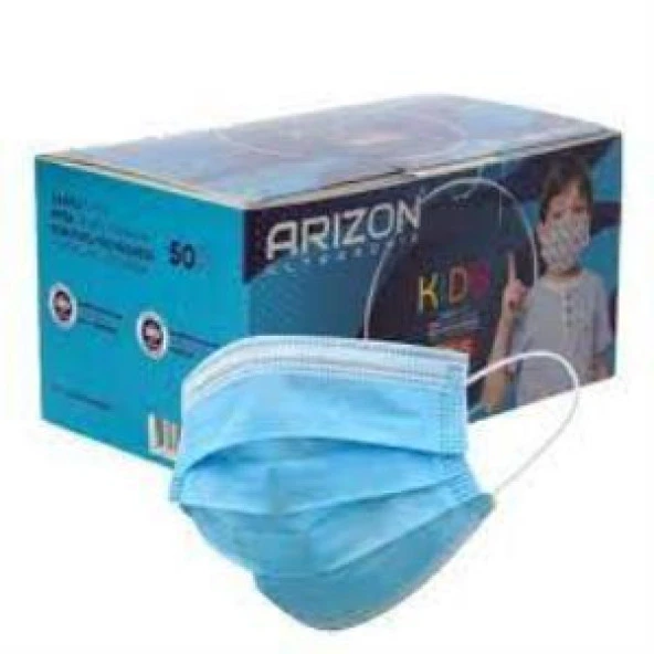 Arizon 3 Katlı 10lu Poşetlenmiş Ultrasonik Mavi Çocuk Cerrahi Maske Telli