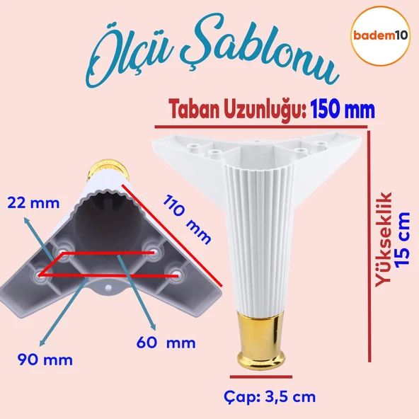 Elista Mobilya Ayağı Sehpa Tv Ünitesi Ayakları Yükseltici 15 Cm Beyaz Altın - Resim 2