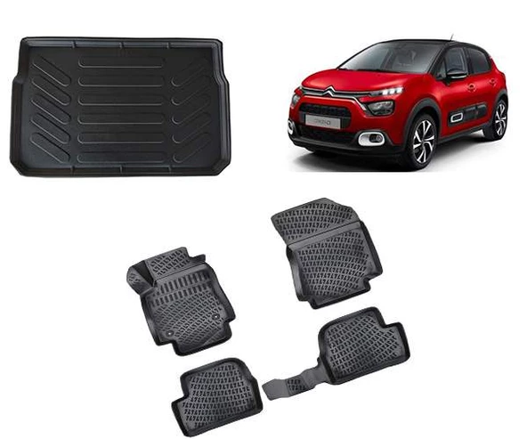 Citroen C3 2016 ve Sonrası Rizline 3D Havuzlu Paspas Bagaj Havuzu Set ürün görseli