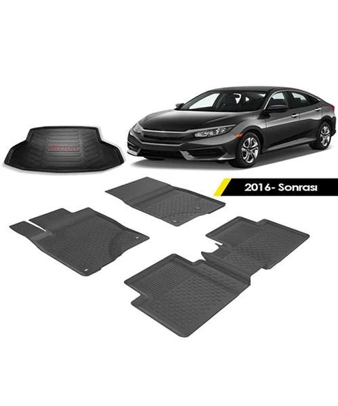 Honda Civic Sedan  2016-2021 Sahler 4.5D Paspas Rizline 3D Bagaj Havuzu Set ürün görseli