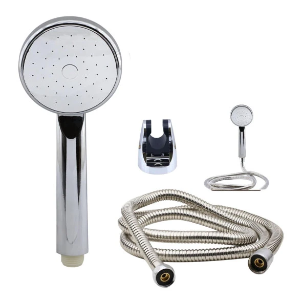Duş Seti Spiral Fişkiye Banyo Duş Başlığı Set Fiskiyesi Telefonu Yuvarlak Klasik Başlık Metal Hortum - 3