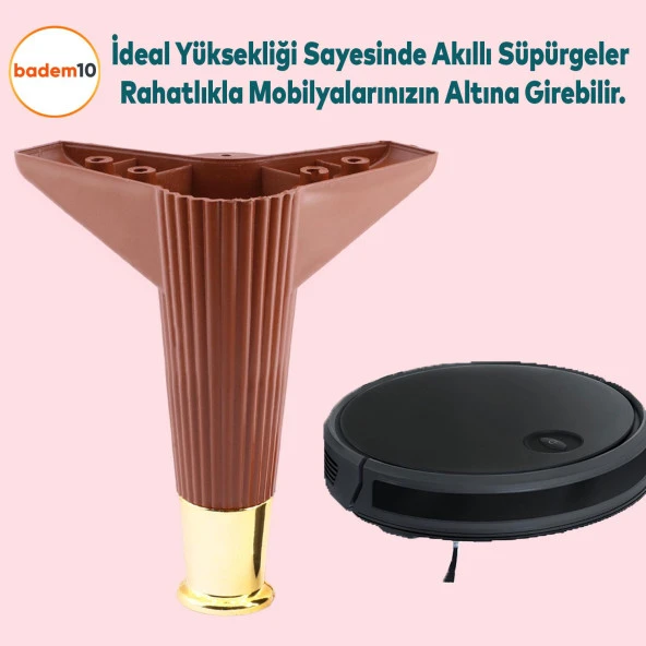 Elista Mobilya Ayağı Sehpa Tv Ünitesi Ayakları Yükseltici 15 Cm Ceviz Altın - 5