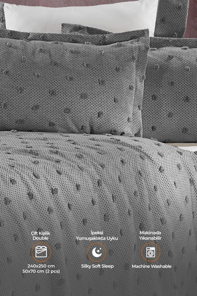 Ash Pike Takımı ( Yatak Örtüsü ) Seti Çift Kişilik Pamuklu 3 Parça Yumuşak Günlük - 2