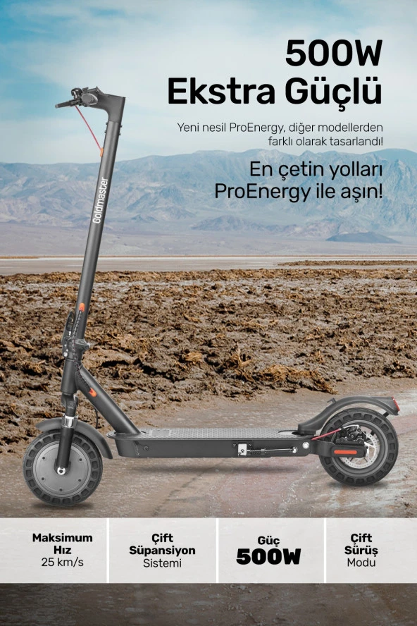 GOLDMASTER Pro-Energy 500W Ön Arka Süspansiyon 10" Patlamaz Tekerlikli Elektrikli Scooter