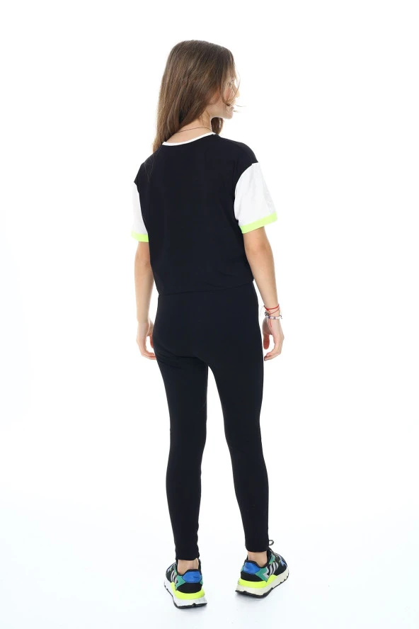 Kız Çocuk Taytlı-Crop-Bloklu-Alt-Üst Takım 9-14 Yaş 8006 - 9